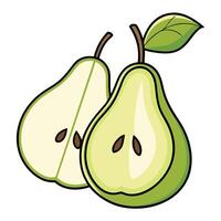 two pears with leaves on a white background vector