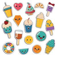 Cute cartoon food and drink stickers. vector