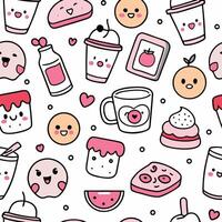Cute cartoon food and drinks seamless pattern. vector