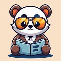 Cute panda wearing sunglasses reads a book while dressed in a suit. vector