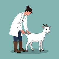 Vet Caring for Goat Using Tool in Calm Illustration Style vector