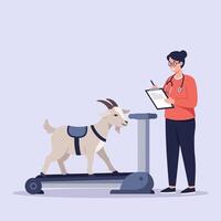 Goat Training on Treadmill with Healthcare Professional Taking Notes vector