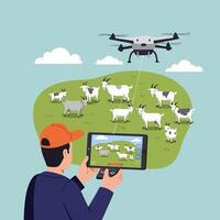 Monitoring Herd of Goats Using Drone Technology on a Field vector