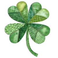 a decorative watercolor four-leaf clover, with a variety of green textures and patterns, symbolizing good luck and fortune. png