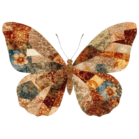 a colorful butterfly art with a collage pattern. The butterfly's wings are made up of various pieces, creating a unique visual effect png