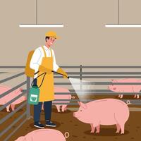 Spraying Sanitizer Inside a Pig Pen to Prevent Disease Spread vector