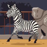 Zebra Running in Enclosure Animated Cartoon Style Illustration vector