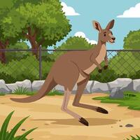 Kangaroo Jumping Cartoon Illustration with Trees and Sky Background vector