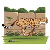 Cheetah Running in Cartoon Style with Greenery Background Illustration vector