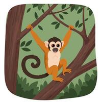Monkey Hanging From a Branch in a Forest Cartoon Illustration vector