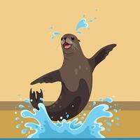 Seal Jumping Out of Water with Splash Illustration for Animation vector