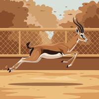 Gazelle Running Fast in an Enclosure with Trees Background Illustration vector