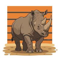 Standing Rhinoceros Illustration in Zoo Habitat with Brown Color Scheme vector