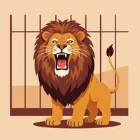 Roaring Lion Illustration Stands Behind Bars in a Cartoon Style vector