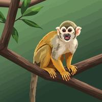 Monkey Sitting on Branch in Jungle Looking at the Camera vector