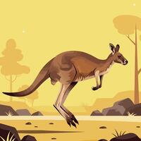 Kangaroo Jumping in Sandy Environment with Sparse Trees and Rocks vector
