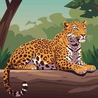 Leopard Resting on Tree Branch in Lush Green Forest Setting vector