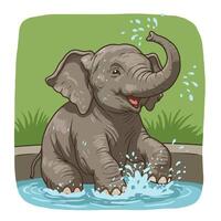 Cartoon Elephant Playing and Splashing Water in a Pool Joyfully vector