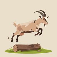 Goat Jumping Over Log with Green Grass and Light Background vector
