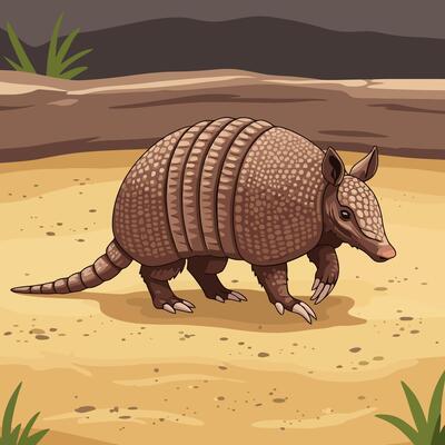 Armadillo Walking on Sand in a Cartoon Style Illustration