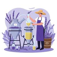 Extracting Lavender Essential Oil Using Distillation Process for Aromatherapy vector