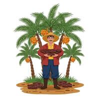 Farmer Holding Fresh Dates Harvested From Palm Trees Illustration vector