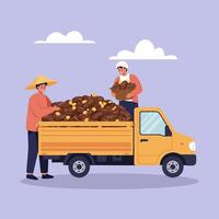 Loading Dates Into Truck with Workers for Harvest Delivery vector