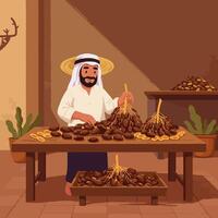 Man Sorting Fresh Harvested Dates in Traditional Setting Illustration vector