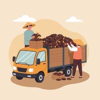 Loading Dates Onto a Truck with Two Men in Rural Setting vector