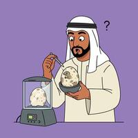 Man Observing Emerging Reptile From Egg with Incubator Technology vector
