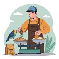 Person Weighing Birdseed with a Bird Present Illustration Graphic vector