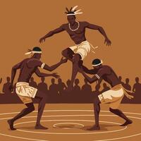 Men Performing Traditional Game Ceremony with People Watching Crowd vector