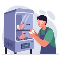 Person Hatching Bird Eggs in Incubator for Avian Conservation vector