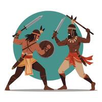 Warriors Fighting with Swords and Shield in Ancient Battle Scene vector
