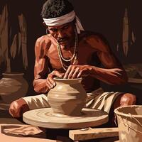 Craftsman Shaping Clay on Pottery Wheel in Studio with Focus vector