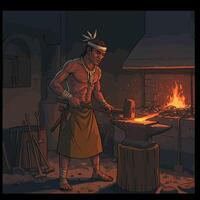 Blacksmith Working Hot Metal in Forge with Hammer and Anvil vector