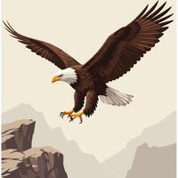 Eagle Soaring Over Mountains in Artistic Illustration Style vector