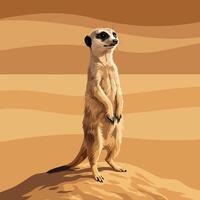 Meerkat Standing Tall in Desert Landscape with Stripes Background Illustration vector