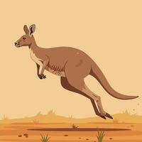 Kangaroo Jumping Across the Outback in a Desert Landscape Illustration vector