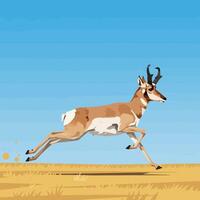 Running Pronghorn Illustration on Prairie with Blue Sky Graphic Design vector