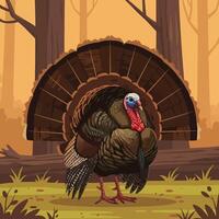 Standing Turkey Illustration in Forest Scene with Autumn Colors vector