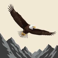 Eagle Soaring High Above Mountain Peaks in Open Sky Illustration vector