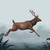 Running Deer Illustration in Nature Scene with Misty Background vector