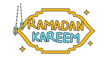 Ramadan Kareem Animated Text with Lantern and Twinkling Stars on White Background, Perfect for Ramadan Greetings video
