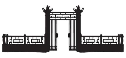 Asian Inspired Gate Silhouette Illustration with Wall Feature vector