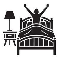Silhouette of Man Stretching Arms Waking Up In Bed Fresh vector