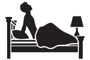 Silhouette of a Man Waking up in Bed Morning Routine vector