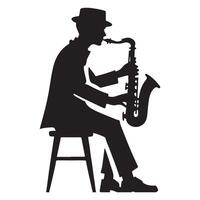 Silhouette of a Saxophone Player Seated on a Stool Art vector