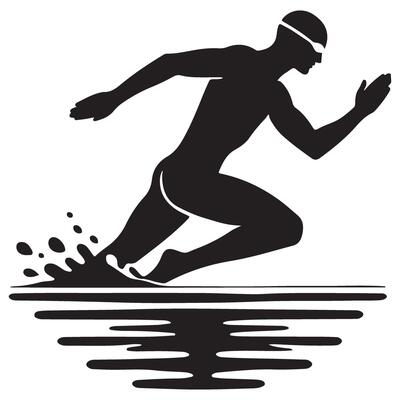 Silhouette Swimmer Illustration Ready to Race Splashing Water