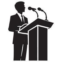 Silhouette Business Presentation Speaker at Podium Giving Speech vector